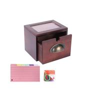 Hynorian Fichero de madera con ventana - 150 tarjetas de aprendizaje coloridas y 8 anillas de metal, caja de vocabulario estable y organizador para tarjetas de memoria en práctico diseño