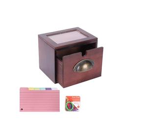 Hynorian Fichero de madera con ventana - 150 tarjetas de aprendizaje coloridas y 8 anillas de metal, caja de vocabulario estable y organizador para tarjetas de memoria en práctico diseño