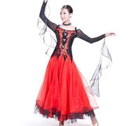 Hynyjxjy ,a,L, Vestidos para Actuaciones De Baile De Salón Conjunto De Vals para Mujer con Espalda Descubierta Vestuario De Baile De Moderno con Pedrería Ropa De Baile Social con Gran Vuelo