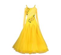 Hynyjxjy ,Amarillo,M, Vestidos De Baile De Salón para Mujer Traje De Baile De Vals con Espalda Descubierta Disfraces De Baile De Moderno con Apliques Ropa De Baile Foxtrot con Gran Vuelo De Tul