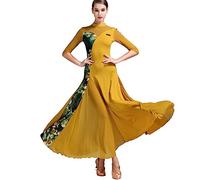 Hynyjxjy ,Amarillo,XXL, Vestidos para Baile De Salón De Estampados Conjunto De Vals con Manga Media para Mujer Vestuario para Espectáculos De Danza De Moderna Ropa para Foxtrot con Gran Movimiento