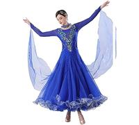 Hynyjxjy Azul,3XL, Vestidos De Competición De Baile De Salón con Calcomanías Ropa De Baile De Vals para Mujer con Cuello Redondo Trajes De Baile De Tango Y Foxtrot Conjunto De Baile Social