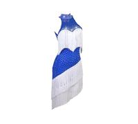 Hynyjxjy ,Azul,L, Completo Da Ballo Latino con Frange Da Donna Abiti Da Sala Da Ballo Senza Spalline per Esibizioni Vestito Da Ballo Da Tango con Strass Costumi Da Cha Cha con Schiena Scoperta