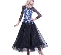 Hynyjxjy ,Azul,M, Vestidos De Baile De Salón De Estampados para Mujer Ropa para Práctica De Vals De Encaje Conjunto para Baile De Salsa De Manga Larga Trajes De Flamenco con Gran Vuelo