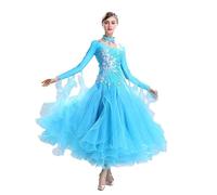 Hynyjxjy ,Azul,M, Vestidos De Baile De Salón para Mujer Ropa De Bailes De Estándar Internacional con Pedrería Conjunto para Competición De Vals Vestuario De Baile De Moderno con Gran Vuelo