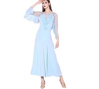 Hynyjxjy ,Azul,M,Vestidos para Actuaciones De Baile De Salón De Manga Larga Ropa De Baile De Moderno Y Vals para Mujer Trajes De Baile De Tango Conjunto De Flamenco con Gran Vuelo