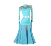 Hynyjxjy ,Azul,S, Vestidos De Baile De Salón Sin Espalda para Mujer Traje De Baile para Vals Y Salsa De Manga Larga Trajes De Baile De Actuación De Foxtrot Ropa De Baile De Moderna para Swing