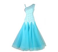 Hynyjxjy ,Azul,XL, Vestidos De Baile De Salón Sin Mangas para Mujer Vestuario De Baile De Vals Sin Tirantes Trajes De Baile De Foxtrot con Pedrería Ropa para Baile Social con Falda De Gran Vuelo