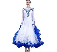 Hynyjxjy Azul,XXL, Vestidos De Baile De Salón para Mujer con Escote En V Traje De Baile De Competición De Vals Bordado Traje De Baile De Estándar Nacional Ropa De Baile De Salsa con Pedrería