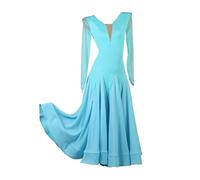 Hynyjxjy ,Azul,XXL, Vestidos De Baile De Salón Sin Espalda Vestidos De Baile De Actuación De Vals para Mujer Ropa De Baile De Salsa De Manga Larga Trajes De Baile De Flamenco Gran Swing
