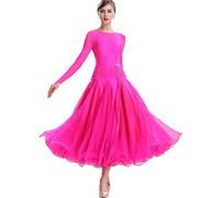 Hynyjxjy B,3XL, Vestidos De Baile De Salón con Cuello Redondo para Mujer Trajes De Baile De Actuación De Vals con Empalme De Malla Traje De Baile De Tango Sin Espalda Ropa De Baile De Social