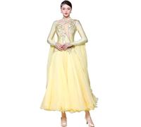 Hynyjxjy Beige,XL, Vestidos De Baile De Salón Profesional para Mujer Traje De Baile Estándar Nacional De Manga Larga Ropa De Baile De Vals con Diamantes Ropa De Baile De Salsa con Gran Swing