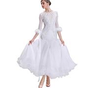 Hynyjxjy ,Blanca,3XL,Vestidos De Baile De Salón para Mujer Vestuario De Estándar Internacional con Espalda Descubierta Atuendo De Baile De Vals con Pedrería Conjunto De Baile De Social
