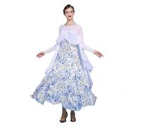 Hynyjxjy ,Blanca,L, Vestidos para Actuaciones De Baile De Salón De Estampados Trajes De Danza De Moderna De Manga Corta para Mujer Ropa para Baile Foxtrot Conjunto para Vals con Gran Vuelo
