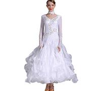 Hynyjxjy ,Blanca,XL, Vestidos De Baile De Salón con Cuello En V para Mujer Ropa De Baile De Estándar Internacional con Bordados Vestido para Vals con Pedrería Conjunto De Flamenco con Gran Vuelo