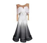 Hynyjxjy ,Blanca,XXL, Vestidos De Actuación De Baile De Salón con Degradado Traje De Baile De Vals Sin Espalda para Mujer Ropa De Baile De Tango De Manga Larga Ropa De Baile De Foxtrot con Gran Swing