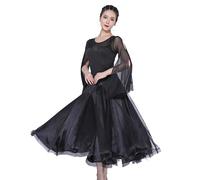 Hynyjxjy ,Negro,L,Vestidos De Actuación De Baile De Salón para Mujer Ropa De Vals De Manga Larga Trajes De Danza De Moderna con Paneles De Malla Atuendo para Foxtrot con Gran Vuelo