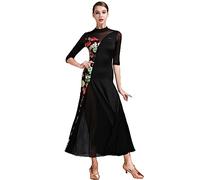 Hynyjxjy ,Negro,L, Vestidos para Baile De Salón De Estampados Conjunto De Vals con Manga Media para Mujer Vestuario para Espectáculos De Danza De Moderna Ropa para Foxtrot con Gran Movimiento