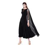 Hynyjxjy ,Negro,XL,Vestidos De Baile De Salón con Cuello Redondo para Mujer Trajes para Actuaciones De Salsa De Manga Larga Ropa De Baile De Vals Conjunto De Baile Foxtrot con Gran Vuelo