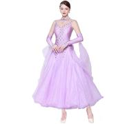 Hynyjxjy Púrpura,M, Vestidos De Baile De Salón con Tirantes Traje De Competición De Baile De Vals para Mujer Trajes De Baile De Moderno con Pedrería Ropa De Baile Social Vestido De Tul