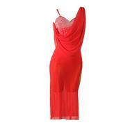 Hynyjxjy ,Rojo,L, Ropa De Danza Latina para Mujeres Empalme De Malla Ropa De Baile De Salsa Disfraces De Rendimiento De Tango Sin Respaldo Cha Cha Falda Vestidos De Baile De Salón De Imitación