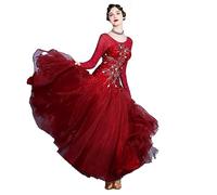 Hynyjxjy ,Rojo,L, Vestidos De Baile De Salón para Mujer Ropa Profesional para Vals con Cuello Redondo Vestimenta para Baile De Estilo Estándar Nacional Conjunto De Baile Moderno con Pedrería