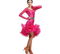 Hynyjxjy , rojo rosa, L, Strój Do Tańca Występ Latynoa Z Okrągłym Dekoltem Damski Strój Do Tańca Cha Cha Sukienka Do Tańca Towarzyskiego Z Wstawkami Z Siateczki Body Ze Spódnicą Do Rumby
