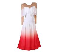 Hynyjxjy ,Rojo,S, Vestidos De Actuación De Baile De Salón con Degradado Traje De Baile De Vals Sin Espalda para Mujer Ropa De Baile De Tango De Manga Larga Ropa De Baile De Foxtrot con Gran Swing