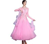 Hynyjxjy ,Rosado,L, Vestidos De Baile De Salón para Mujer Ropa Profesional para Vals con Cuello Redondo Vestimenta para Baile De Estilo Estándar Nacional Conjunto De Baile Moderno con Pedrería