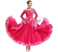 Hynyjxjy ,Rose Red,L, Vestidos De Baile De Salón con Bordados Ropa De Profesional De Vals para Mujer Vestimenta para Baile Estándar Internacionalde Manga Larga Conjunto De Baile Social con Pedrería