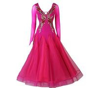 Hynyjxjy ,Rose Red,L, Vestidos De Baile De Salón con Cuello En V para Mujer Trajes De Competición De Danza Moderna Ropa para Baile De Vals con Espalda Descubierta Conjunto para Baile De Tango