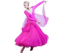 Hynyjxjy ,Rose Red,M, Vestidos De Baile De Salón para Actuaciones Ropa De Baile De Vals Y Tango para Mujer Vestuario para Baile Social con Pedrería Conjunto De Salsa con Falda De Tul con Vuelo