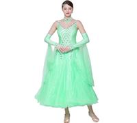 Hynyjxjy Verde,M, Vestidos De Baile De Salón con Tirantes Traje De Competición De Baile De Vals para Mujer Trajes De Baile De Moderno con Pedrería Ropa De Baile Social Vestido De Tul