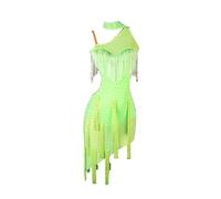 Hynyjxjy ,Verde,XL, Ropa De Baile Latino con Flecos para Mujer Vestidos De Baile De Salón para Competición Conjunto De Tango con Espalda Descubierta Ropa De Baile De Cha Cha con Pedrería