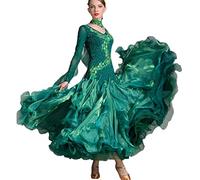 Hynyjxjy ,Verde,XXL, Vestidos De Baile De Salón con Cuello En V para Mujer Ropa De Baile De Estándar Internacional con Bordados Vestido para Vals con Pedrería Conjunto De Flamenco con Gran Vuelo