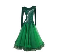 Hynyjxjy ,Verde,XXL, Vestidos De Competición para Baile De Salón con Cuello Redondo Ropa De Baile De Moderno para Mujer Vestuario De Baile De Vals con Pedrería Conjunto De Baile Foxtrot De Gran Vuelo