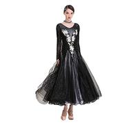 Hynyjxjy Vestido de baile de salón para mujer, color plateado, talla L, traje de baile de Foxtrot, bordado de vals, ropa de baile flamenco