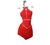 Hynyjxjy Vestido de baile latino sin espalda para mujer, color rojo, talla XL, para baile de salón, tango, competición, baile, ropa de baile Cha Cha