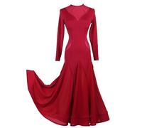Hynyjxjy Vestidos De Baile De Salón De Manga Larga para Mujer Trajes De Vals con Espalda Descubierta Conjunto Entallado para Actuaciones De Salsa Ropa De Baile Social con Gran Vuelo