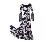 Hynyjxjy Vestidos De Baile De Salón Estampados para Mujer Trajes De Baile De Vals De Manga Larga Trajes De Baile De Actuación De Flamenco Ropa De Baile De Moderno Tango con Gran Swing