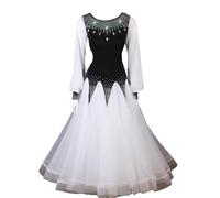 Hynyjxjy Vestidos De Baile De Salón para Mujer Conjunto De Baile De Moderno con Cuello Redondo Vestuario para Vals con Pedrería Ropa De Baile De Estándar Internacional con Gran Vuelo