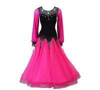 Hynyjxjy Vestidos De Baile De Salón para Mujer Conjunto De Baile De Moderno con Cuello Redondo Vestuario para Vals con Pedrería Ropa De Baile De Estándar Internacional con Gran Vuelo