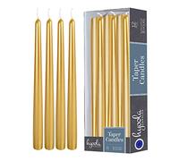 Hyoola 12 Pack Tall Metallic Taper Candles - 10 Inch Gold Painted Metallic, Dripless, Unscented Dinner Candle - Paraffin Wax with Cotton Wicks - Individually Wrapped