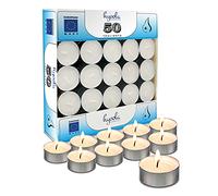 Hyoola Velas de Té - Paquete de 50 Velas de Té sin Perfume - Velas de Larga Duración Hechas en Europa
