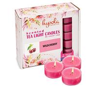 Hyoola Velas de Té Perfumadas - Velas Candelitas en Vaso Transparente - Velas Aromáticas con Aroma a Cereza Silvestre - Rosa Oscuro - 6 Horas de Combustión - Pack de 15 - Hechas en Europa