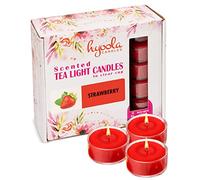 Hyoola Velas de Té Perfumadas - Velas Candelitas en Vaso Transparente - Velas Aromáticas con Aroma a Fresa - Rojo - 6 Horas de Combustión - Pack de 15 - Hechas en Europa