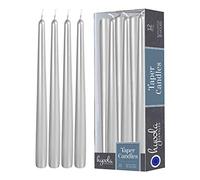 Hyoola Velas Largas y Cónicas - Velas Cónicas Inodoras Sin Goteo de 250 mm, Color Metalizado Plata - Velas de Larga Duración, Hasta 8 Horas de Combustión - Velas Decorativas en Paquete de 12