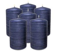Hyoola Velas Pilar Metálico Cepillado - Pack de 6 - Velas Grandes Azul Medianoche - Velas Decorativas Elaboradas en Europa - 6 x 10 cm