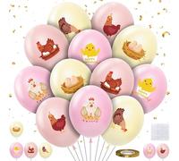 HYOWCHI 48 globos de fiesta de pollo, decoración de animales de granja, granero, fiesta de cumpleaños, suministros de globos de látex para cumpleaños de primavera, baby showers y celebraciones de