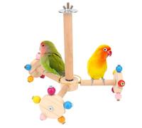 Hypeety Perca giratoria para pájaros, juguete de madera natural, rueda de ejercicio interactiva, para loros, perca giratoria para pájaros, periquitos, periquitos, tortolitos, pinzones (3 soportes)